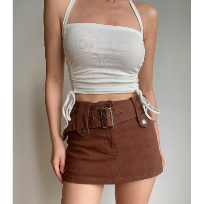 Premium Denim Cargo Belt Skort